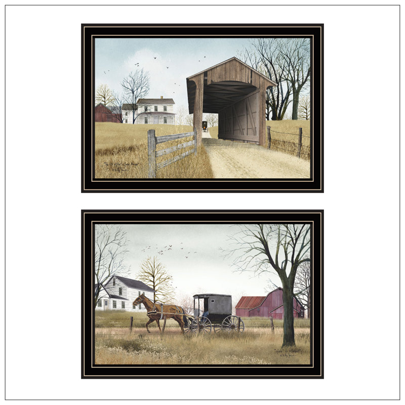 «Trendy Decor 4U», pièce 2 pièces vignette Miller's Creek Bridge, Going To Market, impression murale pour salon, Noir