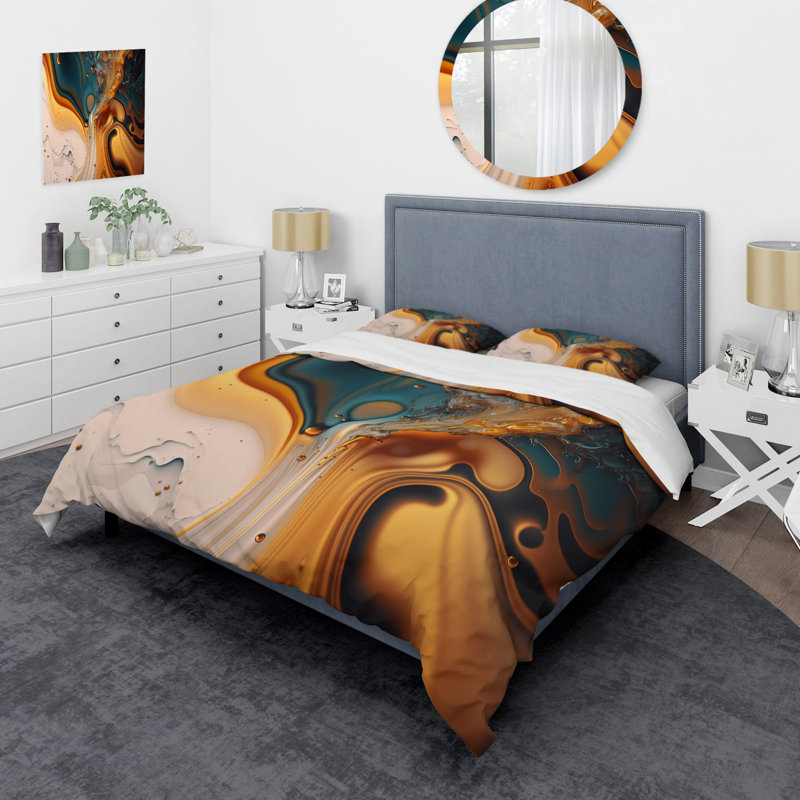 Ensemble de housse de couette en microfibre / polyester jaune et vert, Housse de couette pour grand lit et 2 taies décor