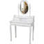 Bureau de coiffeuse blanc avec miroir pivotant à 360 °, rangement à 4 tiroirs, tabouret confortable, assemblage facile pour la chambre à coucher, table de maquillage en bois rotative, structure spacieuse rembourrée