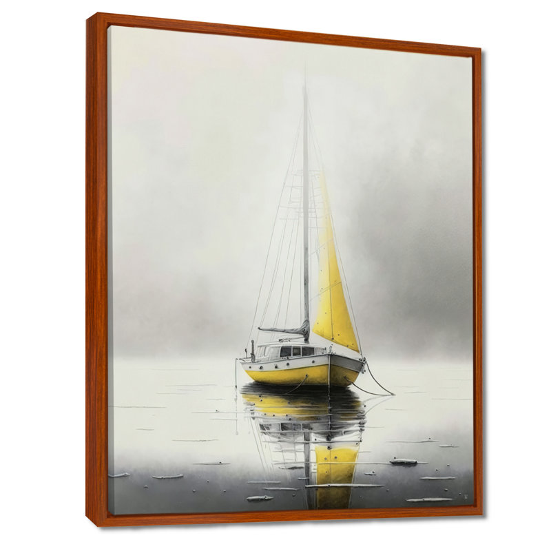 Bateau ancré I - art mural bateau côtier, H 40 po x l 30 po, Cadre flottant brun