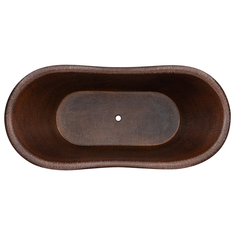 67" Hammered Copper Double Slipper Bathtub