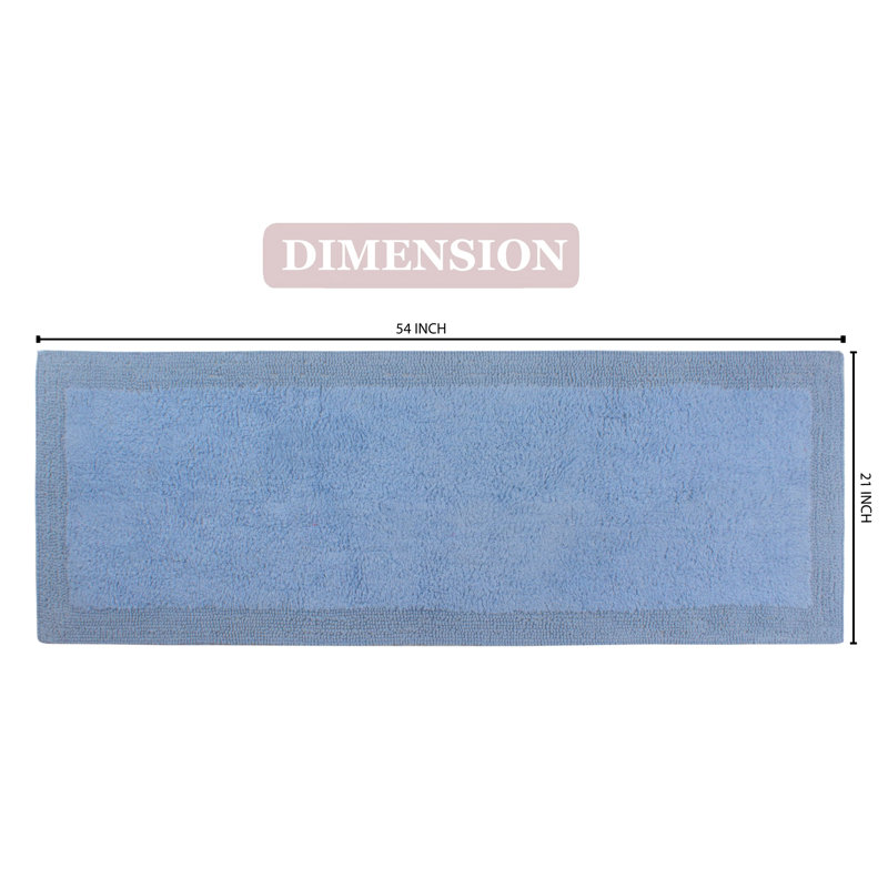 Bruss Luxury Solid Color Bath Rug Reversible, Blue, 21" W x 54" L