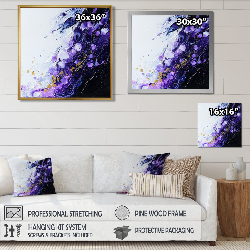Schleicher, Lavande abstraite, impulsion de l'inconnu - art mural abstrait, H 16 po x l 16 po, Doré