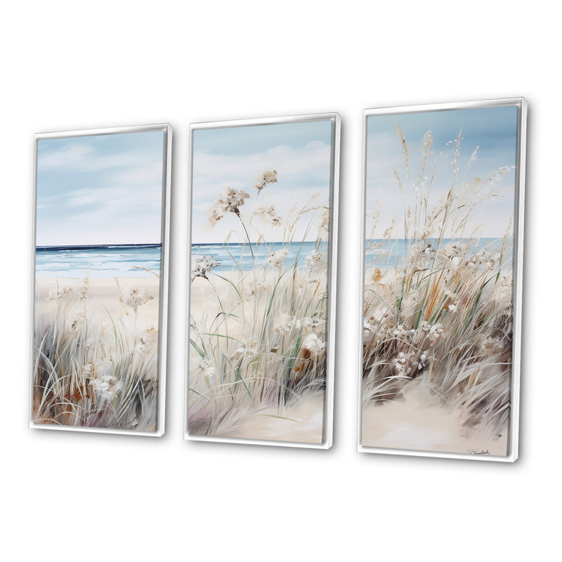 «Plant Beauty On The Beach - Plants», ensemble d'art sur toile, H 32 po x l 48 po x P 1 po, Cadre flottant blanc