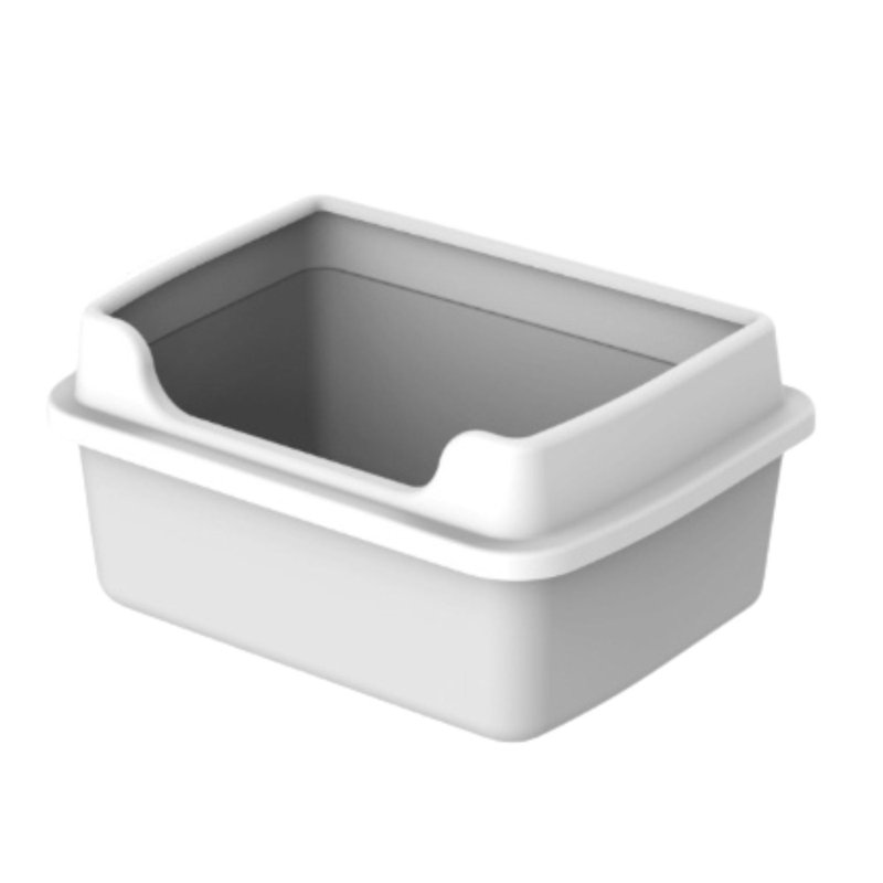 Litière pour chat avec côtés ouverts , Gris / blanc
