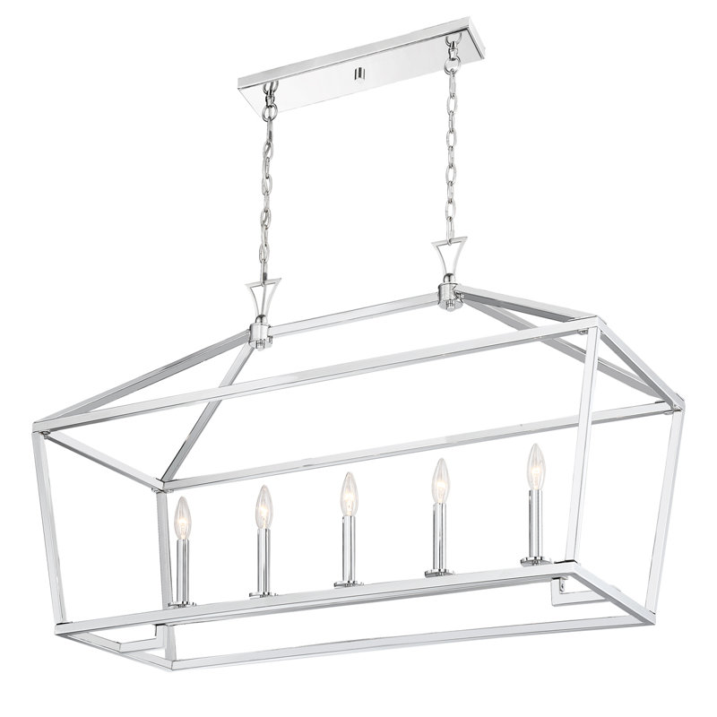 Luminaire suspendu linéaire à 5 lumières pour îlot de cuisine Hastings, Nickel poli, H 26,5 po x l 54 po x P 18 po