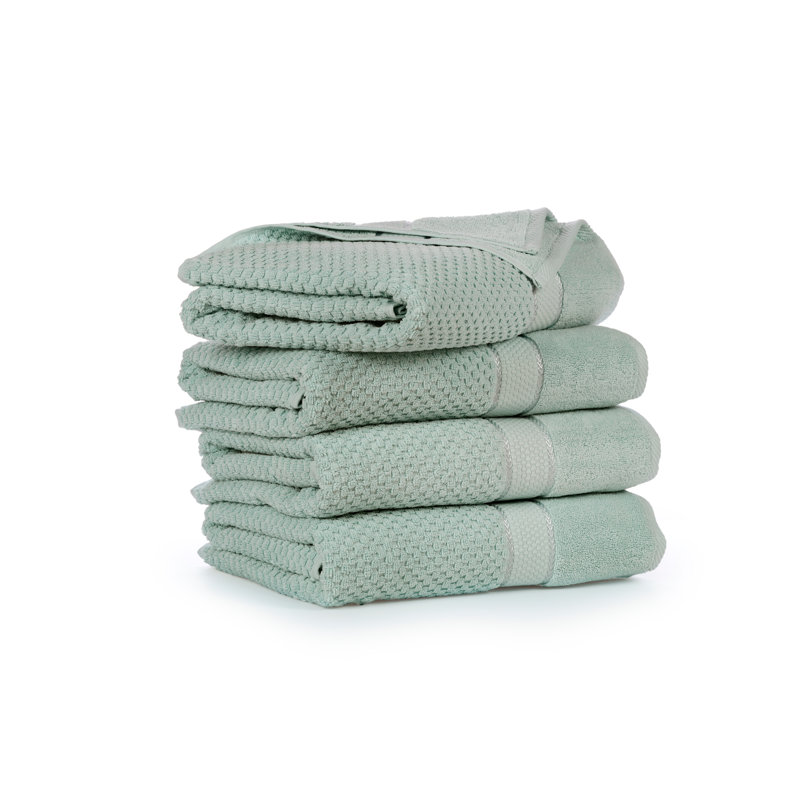 Collection de serviettes texturées 100% coton Mulaayam, Essuie-mains - paquet de 4, Vert menthe