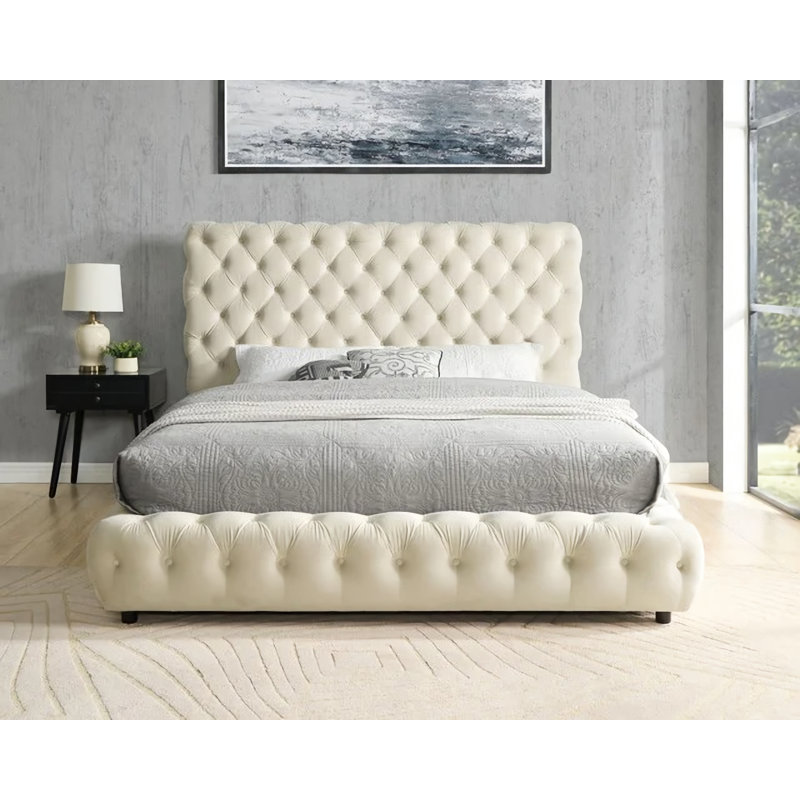 Lit plateforme en velours crème Dreamer, Crème, Très grand