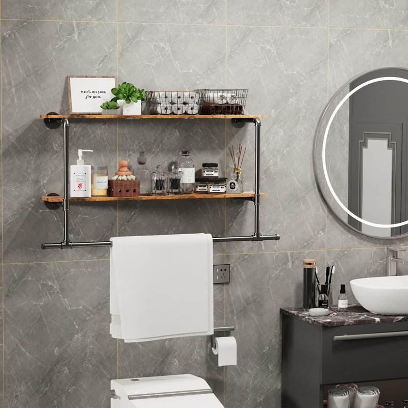 2 Piece Metal Tiered Shelf, Brown/Black