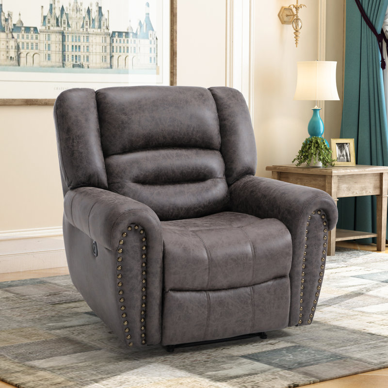 Fauteuil inclinable électrique standard en similicuir avec port USB de 39,8 po de largeur Intars, Similicuir gris performance