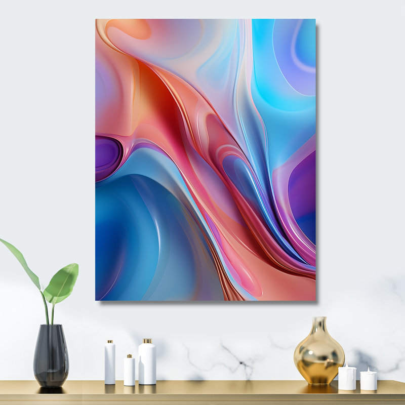 «Transitional Blue and Pink Shapes III», art mural abstrait sur toile en métal, H 20 po x l 12 po x P 1 po