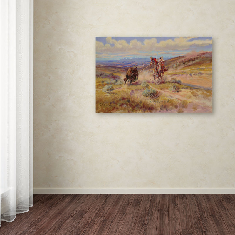 « spearing a buffalo 1925 », reproduction sur toile tendue, H 12 po x l 19 po x P 2 po