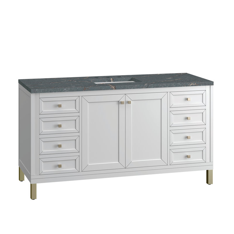 Chicago 60'' W Double Vanity, Glossy White, Parisien Bleu, 8" Widespread
