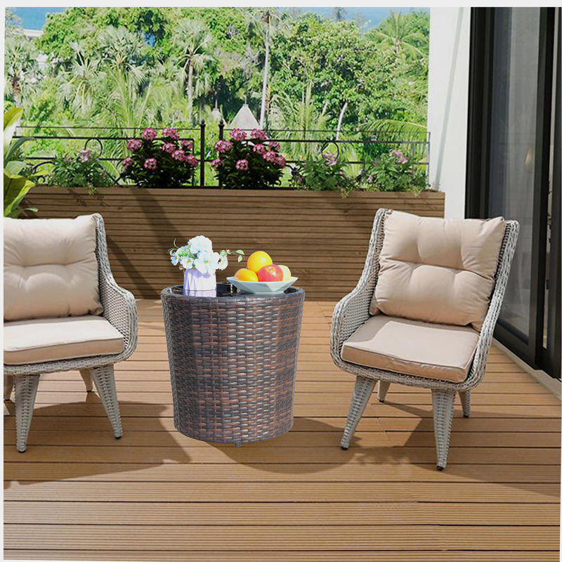 Outdoor patio Furniture 1 Round Coffee Table, with black tempered glass
