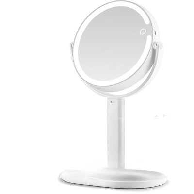 Miroir de maquillage avec lumières, miroir grossissant 1X / 20X à double face avec lumière, 3 lumières de couleur rechargeables et luminosité réglable, rotation à 360 ° détachable avec pince (blanc)