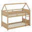Lit superposé simple au-dessus de simple, structure de lit en bois d'hévéa avec échelle et garde-corps, lit superposé au sol-107391812