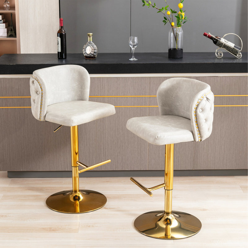 Swivel Barstools Adjusatble Seat Height, Modern PU Upholstered Bar Stools With The Whole Back Tufted, For Home Pub And Kitchen Island(Set Of 2)