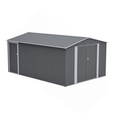 10X14 FT Outdoor Metal Storage Shed, Large Garden Shed Tool Shed With 3 Lockable Doors & Side Door, Waterproof Yard Building With 4 Air Vents For Backyard, Patio, Light Gray