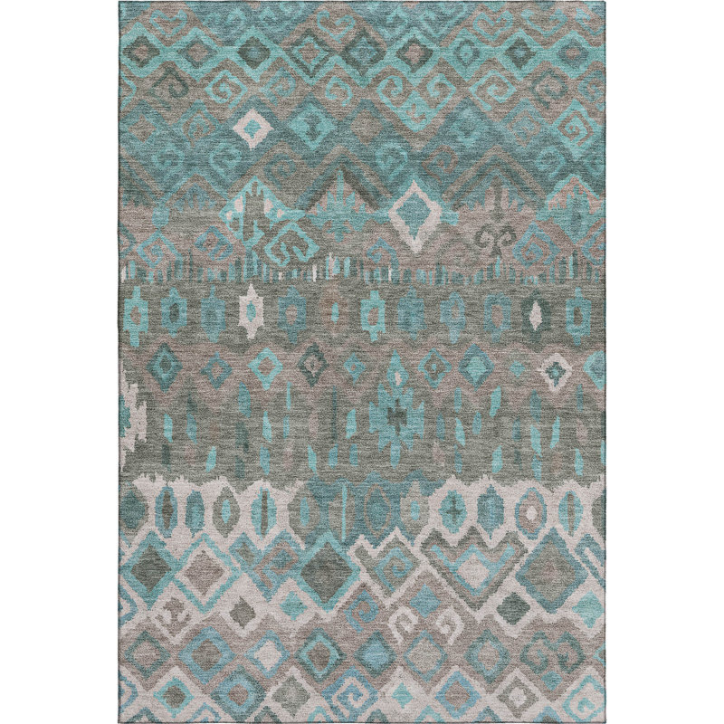 Premium Machine Washable Mayfield AMF2304 Casual Rug, Teal, 8' x 10'