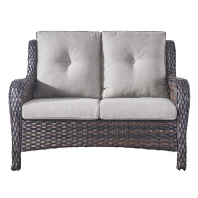 Tonry 53" Wide Outdoor Wicker Loveseat with Cushions by Winston Porter
