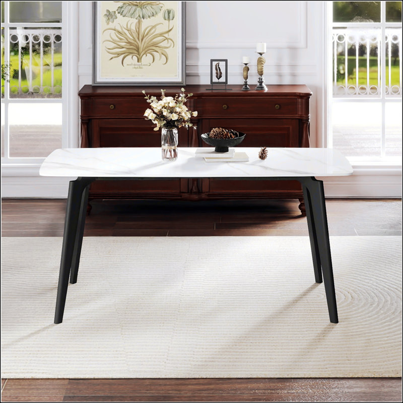 Table de salle à manger 62,99 po, Blanc/Noir, Noir / blanc