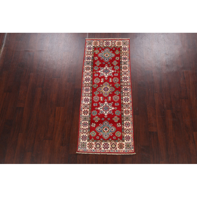 Tapis oriental géométrique rouge Kazak noué à la main 3 x 6