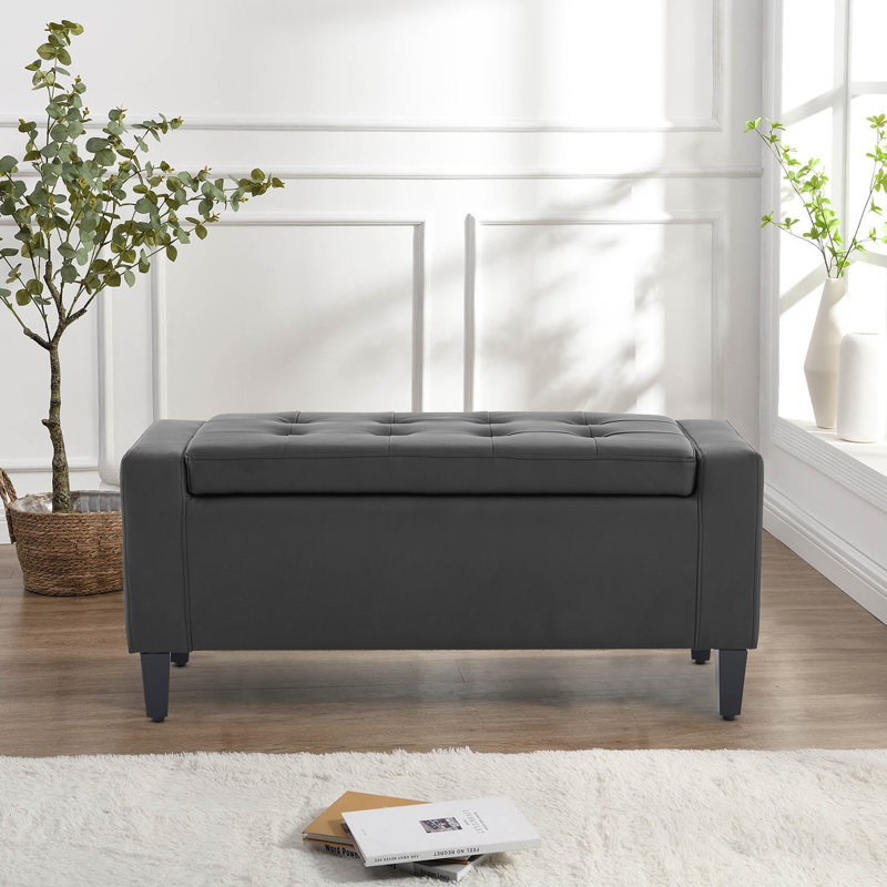 Luxury Faux Leather Ottoman Stool, Dark Grey