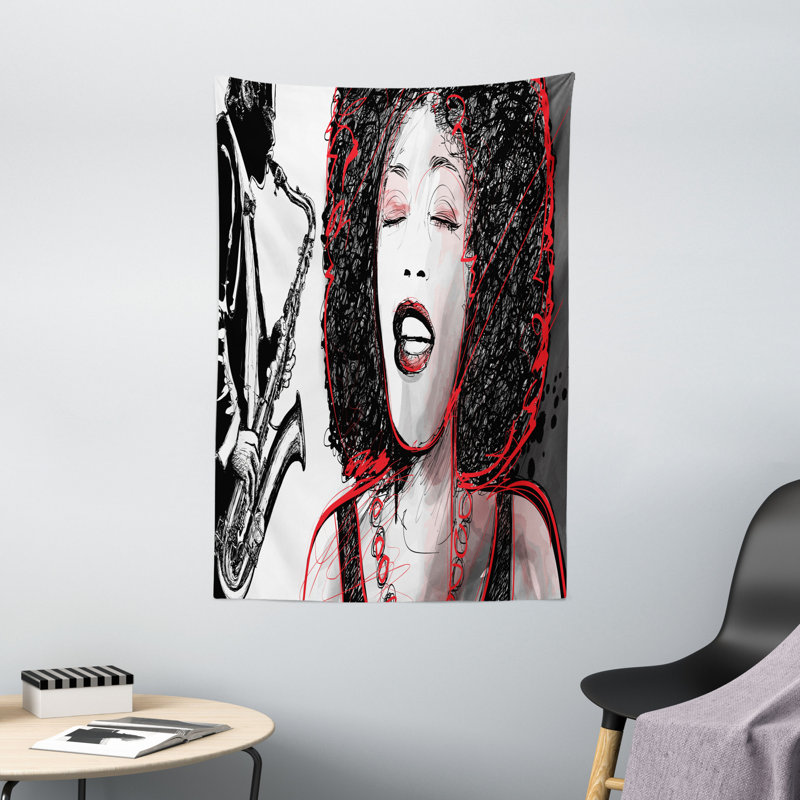Tapisserie en polyester chantant une fille, H 60 po x l 40 po