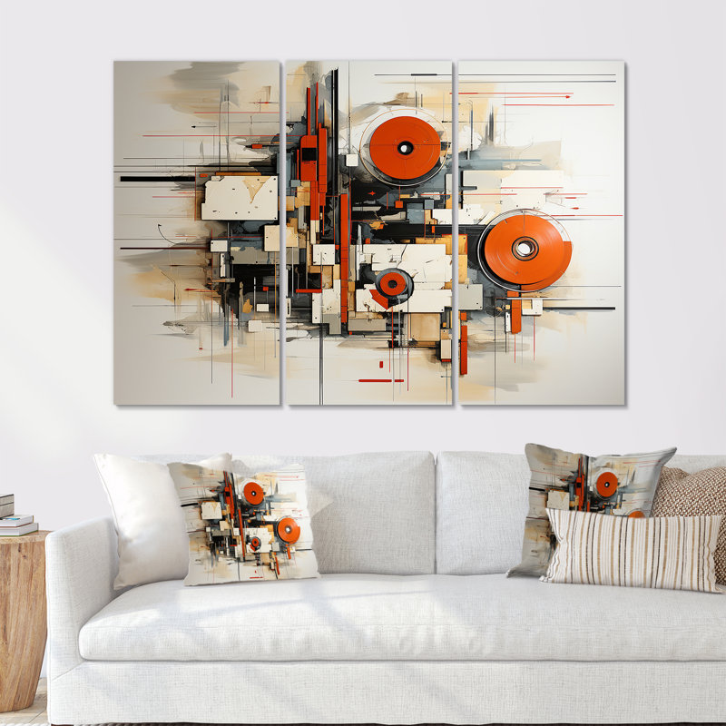 Britany - ensemble de décoration murale géométrique, Toile tendue, H 40 po x l 60 po x P 1 po