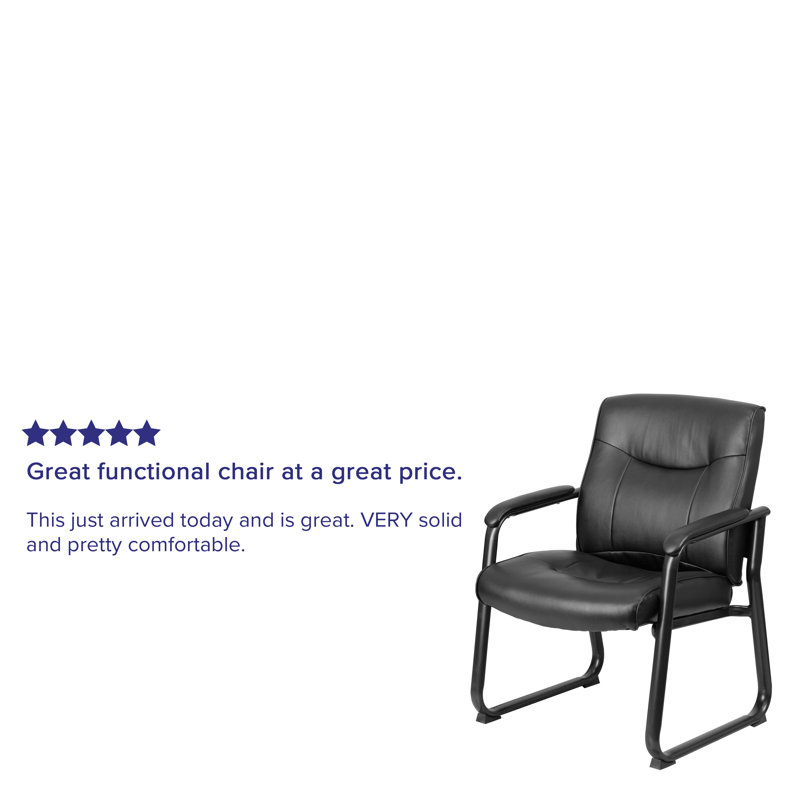 Black Leather Executive Side Chair with Metal Sled Base