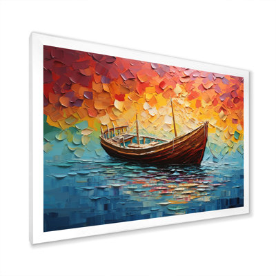 Coucher de soleil orange sur un bateau à voile II - bateau de pêche, art mural