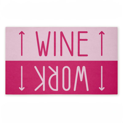 Tapis de porte d'extérieur imprimé Work & Wine, rose par Lil 'Rue, 18 po x 30 po