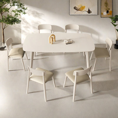 Wabi-sabi white dining table and chair
