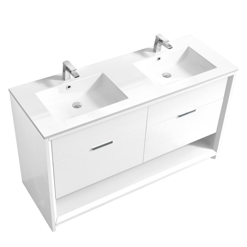 59.44'' Double Bathroom Vanity with Acrylic Top, HIgh Gloss White