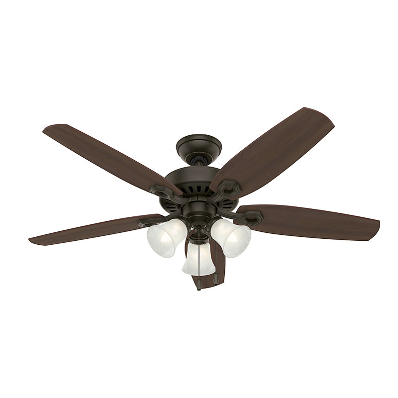 Ventilateur de plafond standard à 5 pales de 52 po avec chaîne de traction et ensemble d'éclairage inclus Builder Plus
