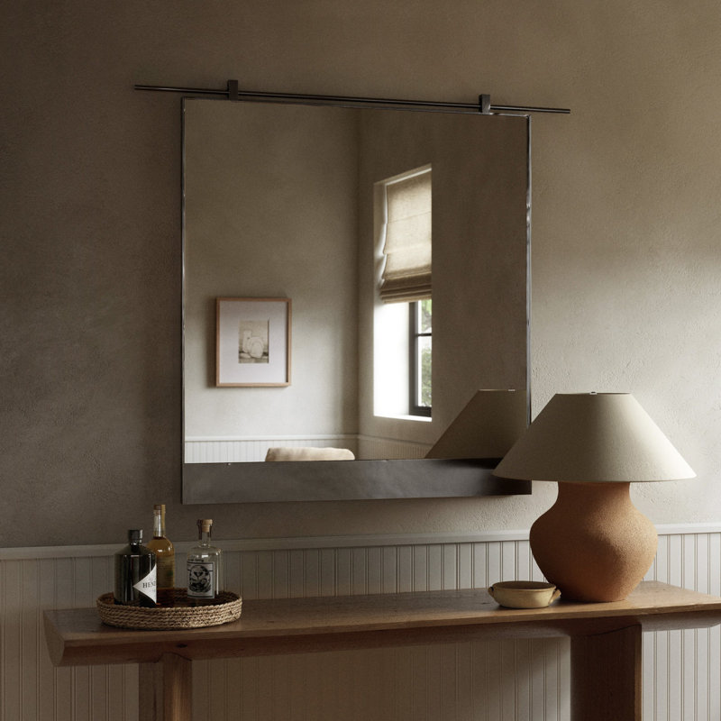 Chico Rectangle Iron Framed Wall Mirror, 34" x 30", Antiqued Iron