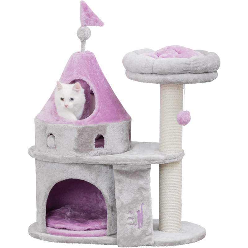 Gray and Lilac Sisal Castle Cat Tree with Removable Cushion