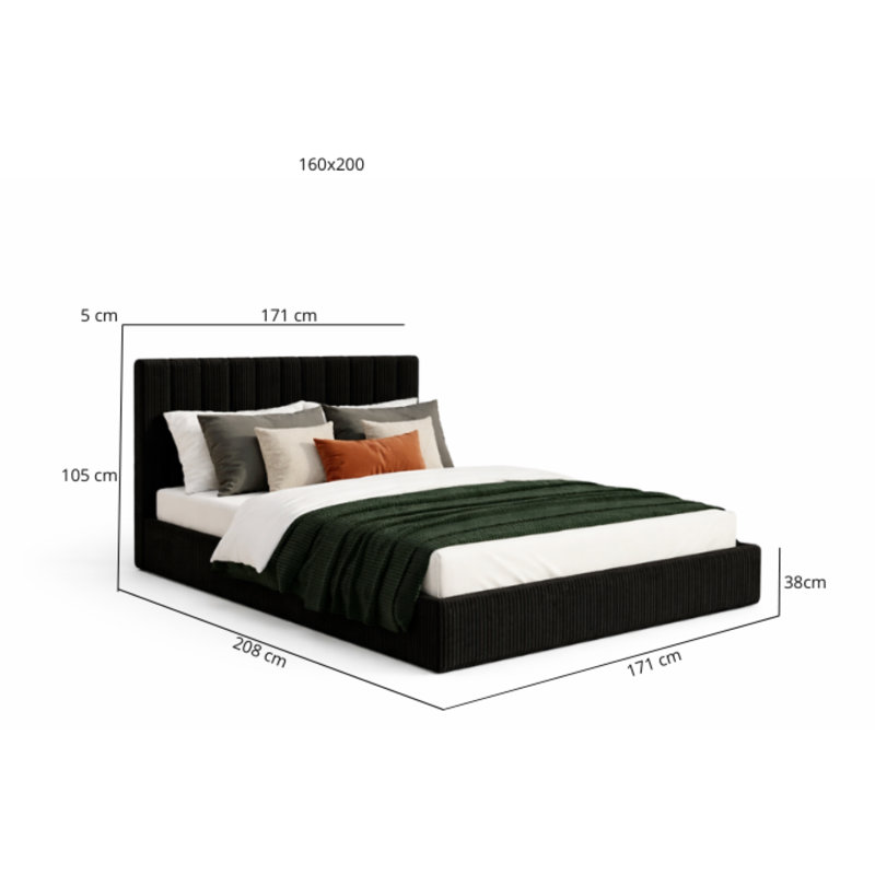 Upholstered Ottoman Storage Bed, European Kingsize (160 x 200 cm) , Black 