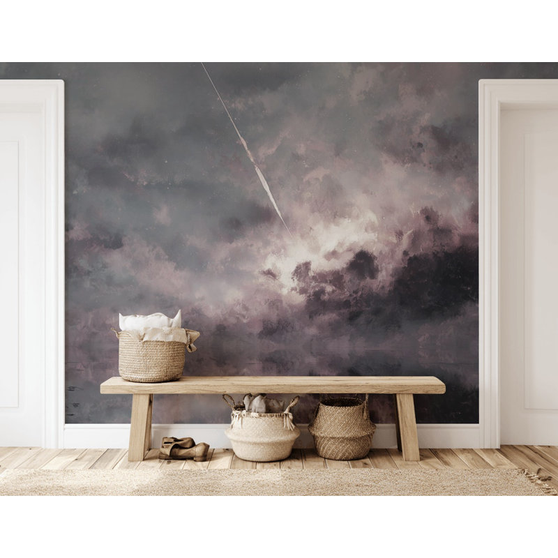 Papier peint rose moderne Cloudy Sky, Non tissé, 140 po x 108 po