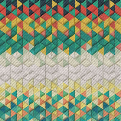 Tapis vert/jaune/crème à motifs