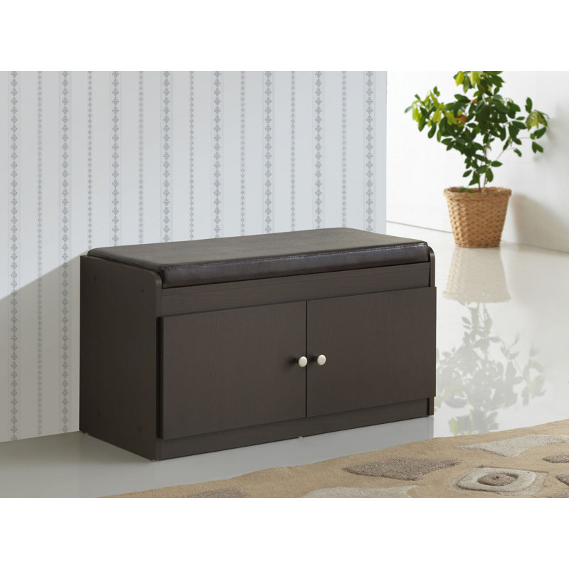 Whipe Faux Leather Upholstered Storage Bench, Espresso