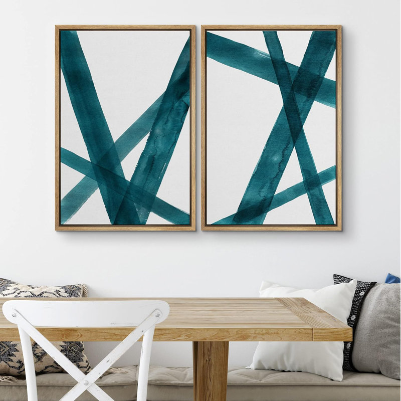 «Intersecting Lines Green Green Color Hues Geometric Shapes», 2 pièces sur toile, Encadré naturel, H 24 po x l 16 po