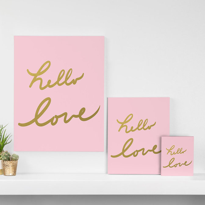 « Hello Love rose » par Lisa Argyll, reproduction d’art textuel sur toile tendue, H 20 po x l 16 po x P 1,5 po