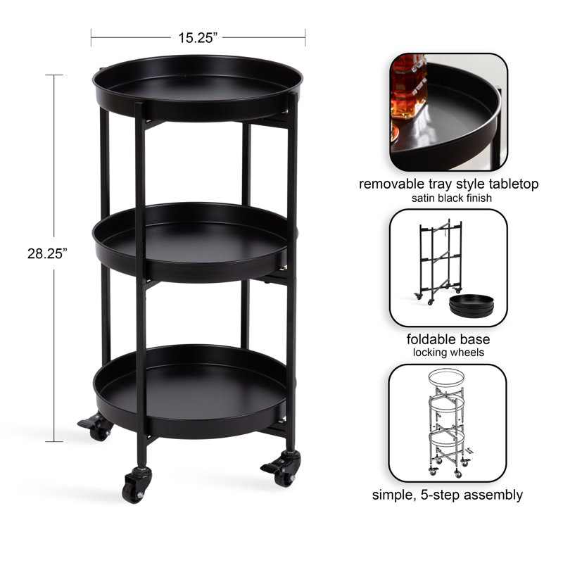 Ekta Metal Bar Cart, Black, Black