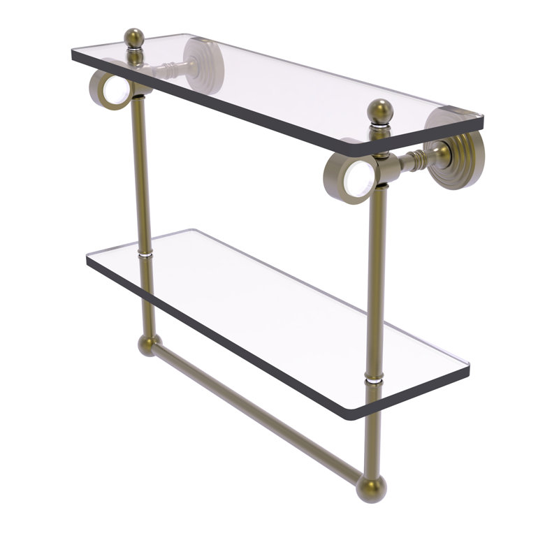 Antique Brass Double Glass Shelf with Towel Bar