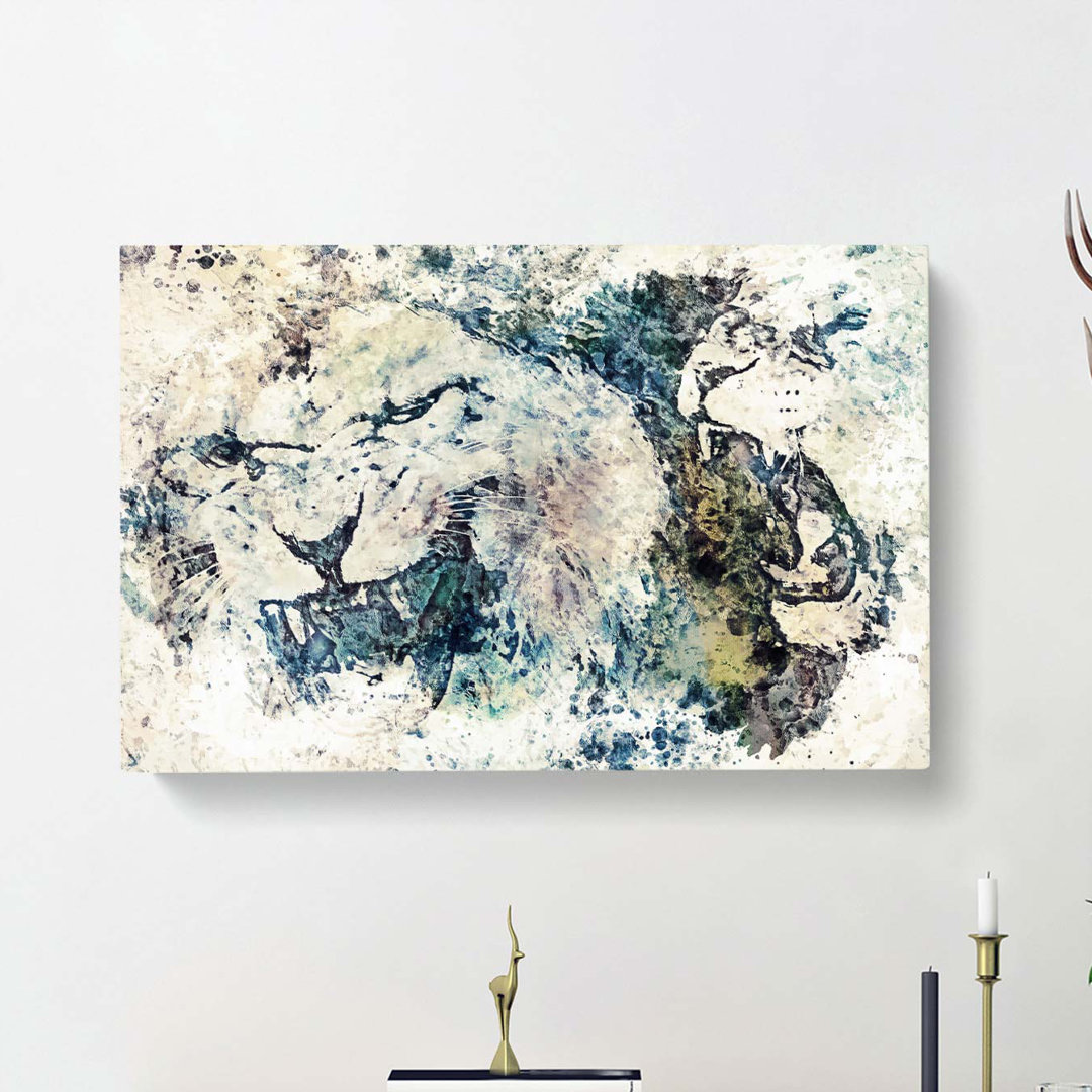 Two Snarling Lions In Abstract - Wrapped Canvas