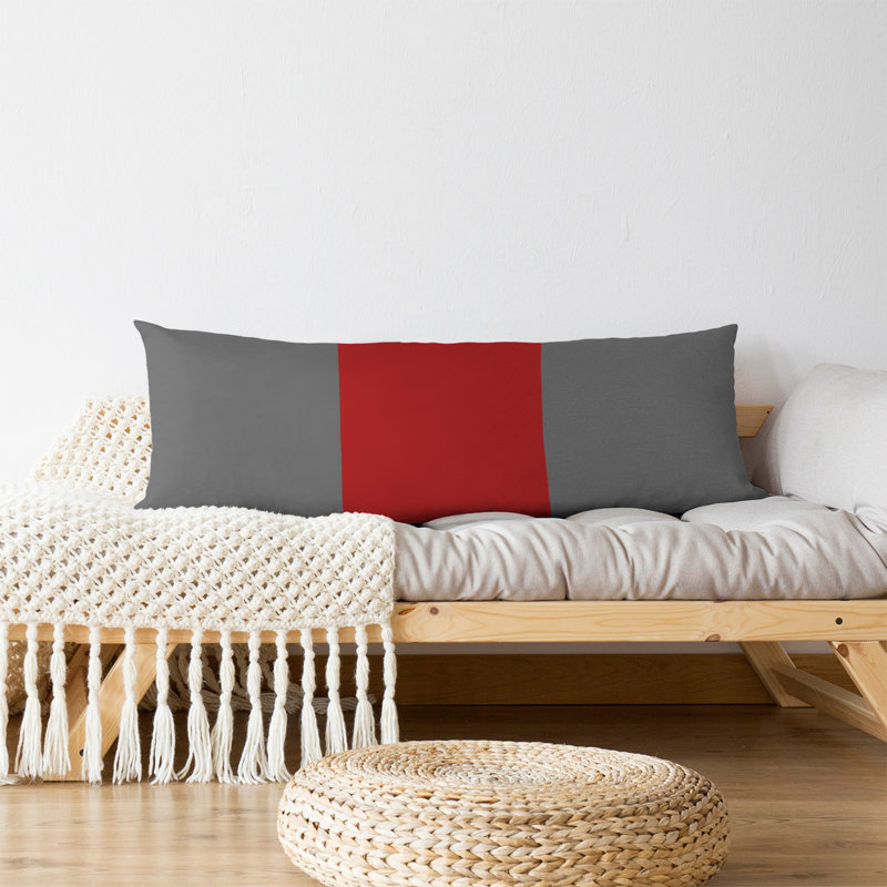 Addison Polyester Medium Pillow, Gray/Scarlet Middle