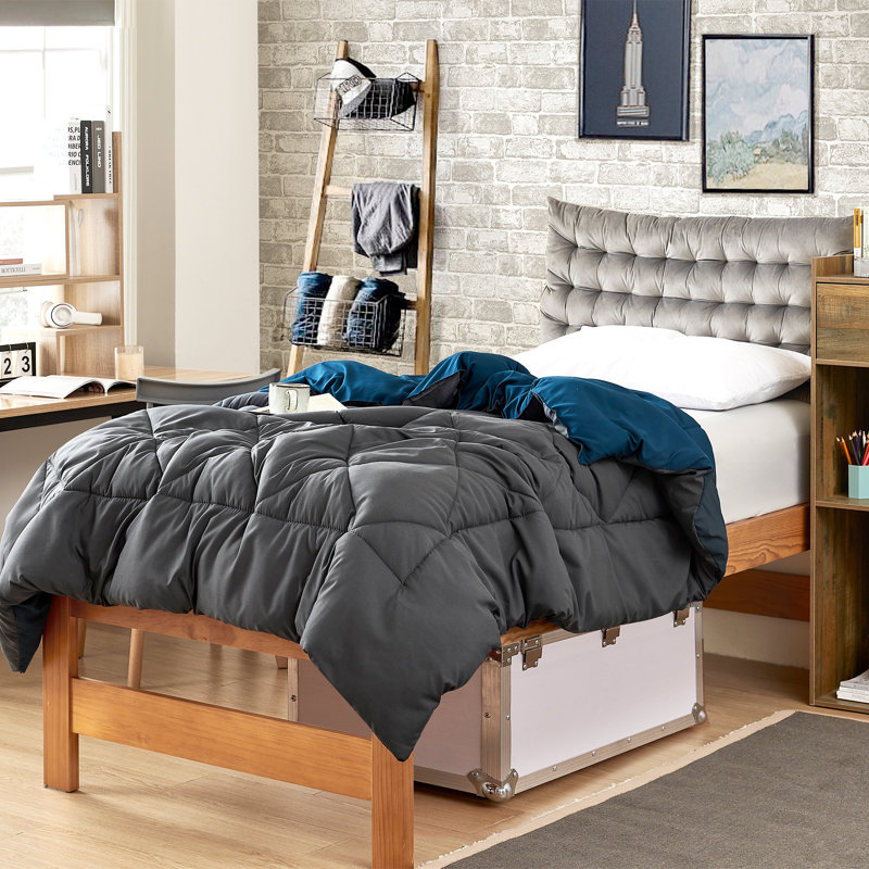  Reversible Microfiber Twin XL Dorm Comforter, Faded Black/Navy Blue