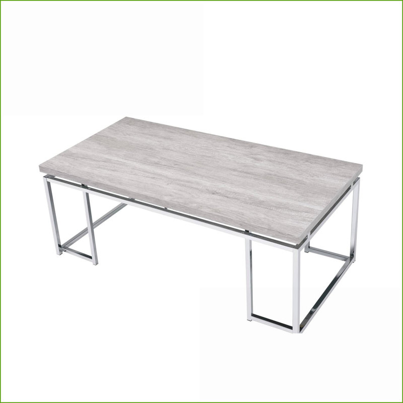 Chêne naturel Table basse chromée - Centre de table spacieux et moderne avec base stable