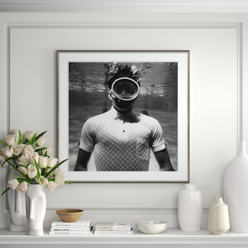 Man Underwater Giclee Print, Gray Framed Paper, 39" H x 39" W x 2" D